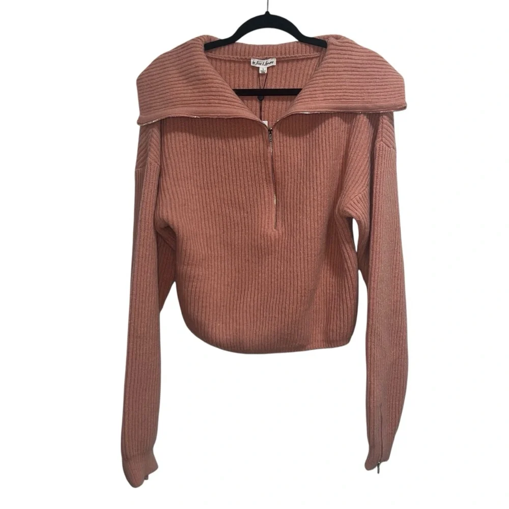 NEW NWT For Love & Lemons Ryan Half Zip Cropped Sweater In Rose Pink